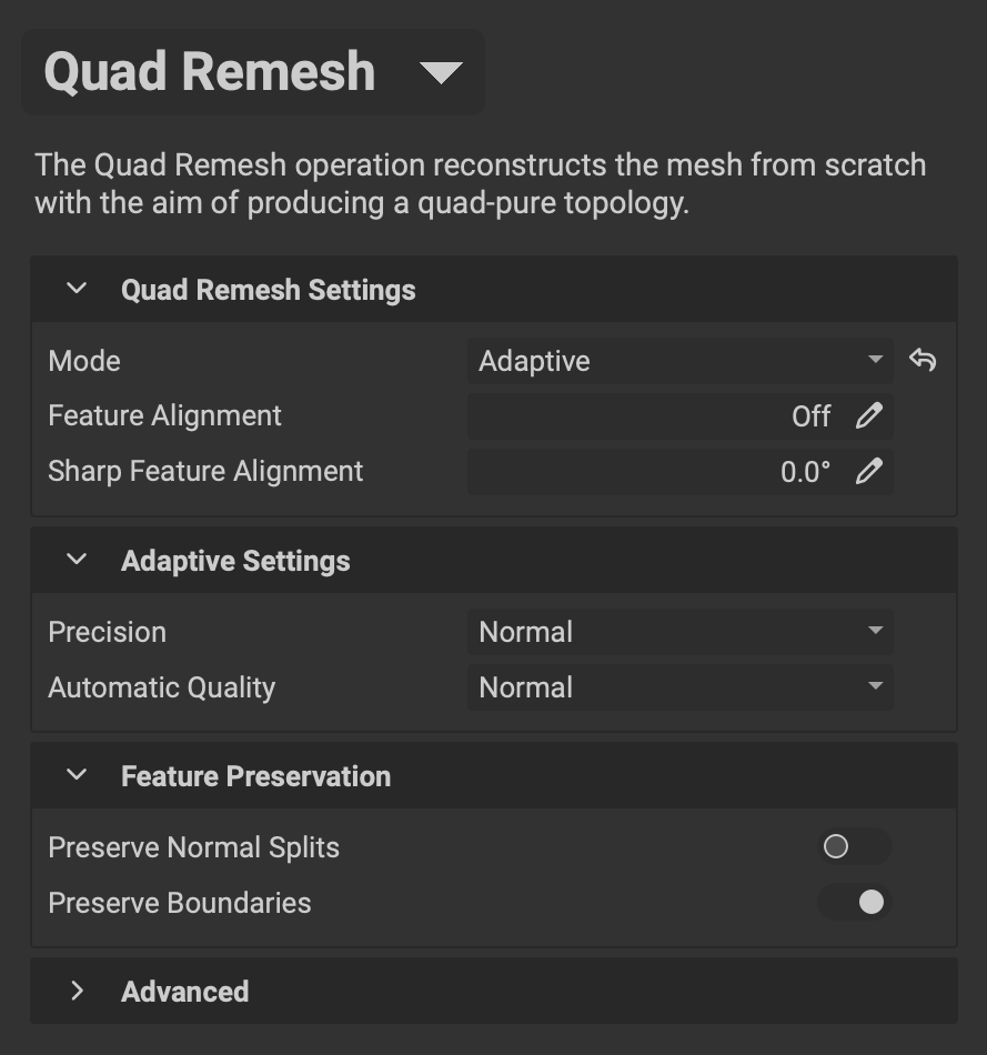 quad remesh adaptive settings